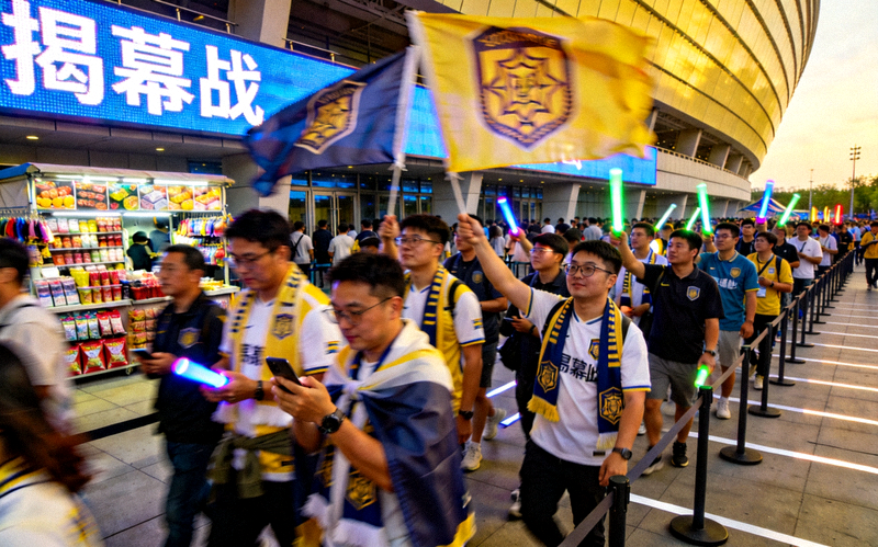 揭幕战场馆外球迷排队入场的热闹场面